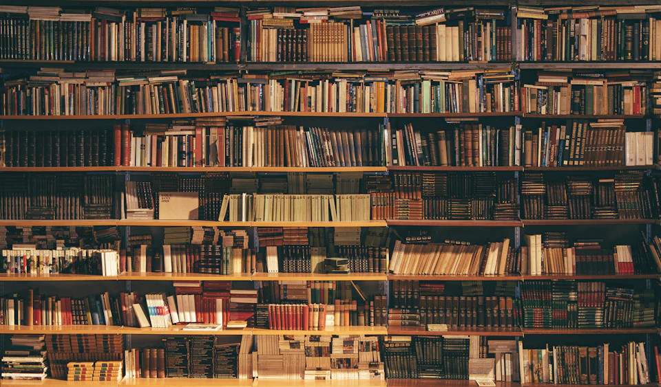 Shelves of reference books in a library