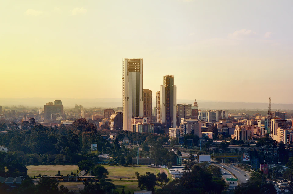 Nairobi city skyline at sunset